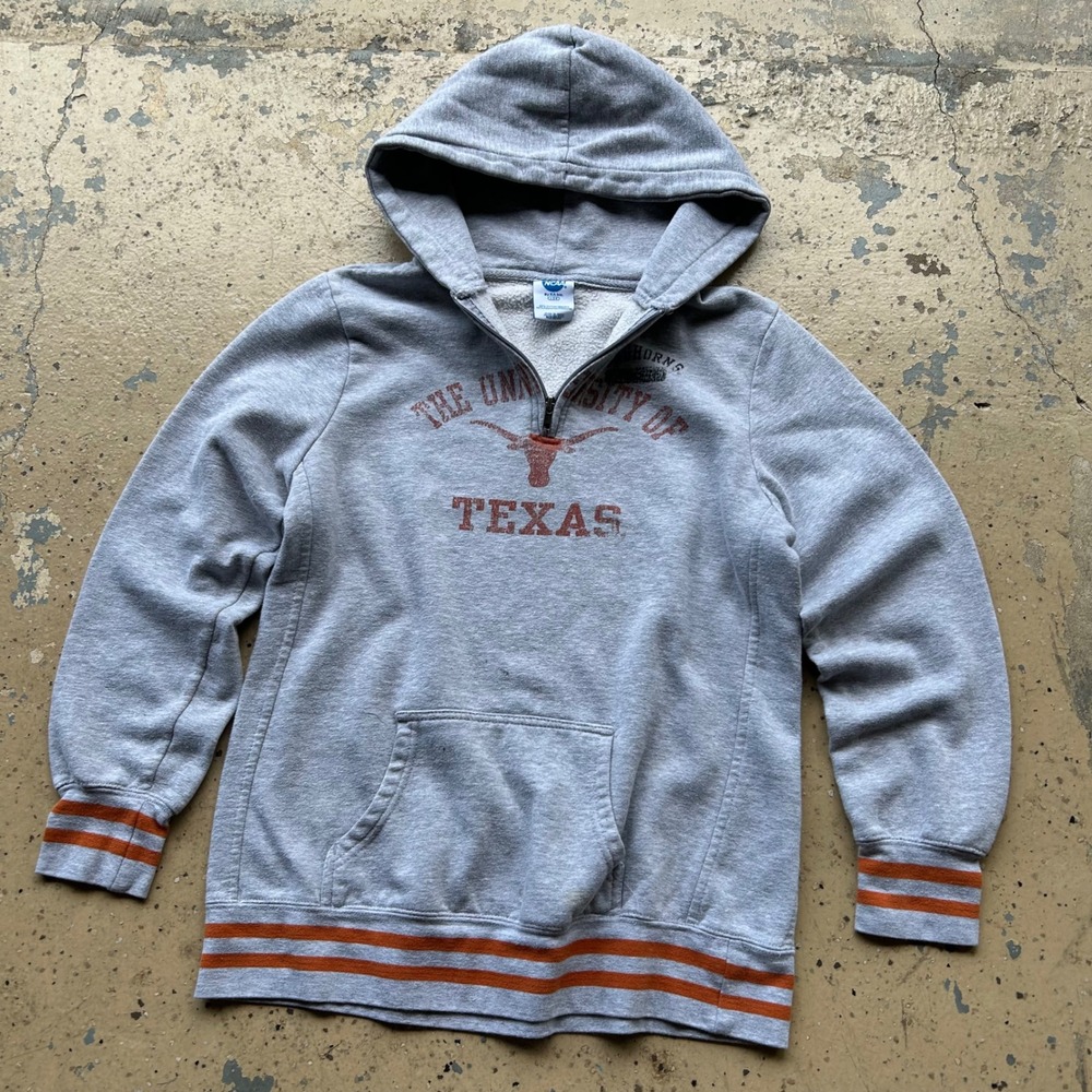 NCAA University of Texas Longhorns Quarter Zip Hoodie Gray Orange Large